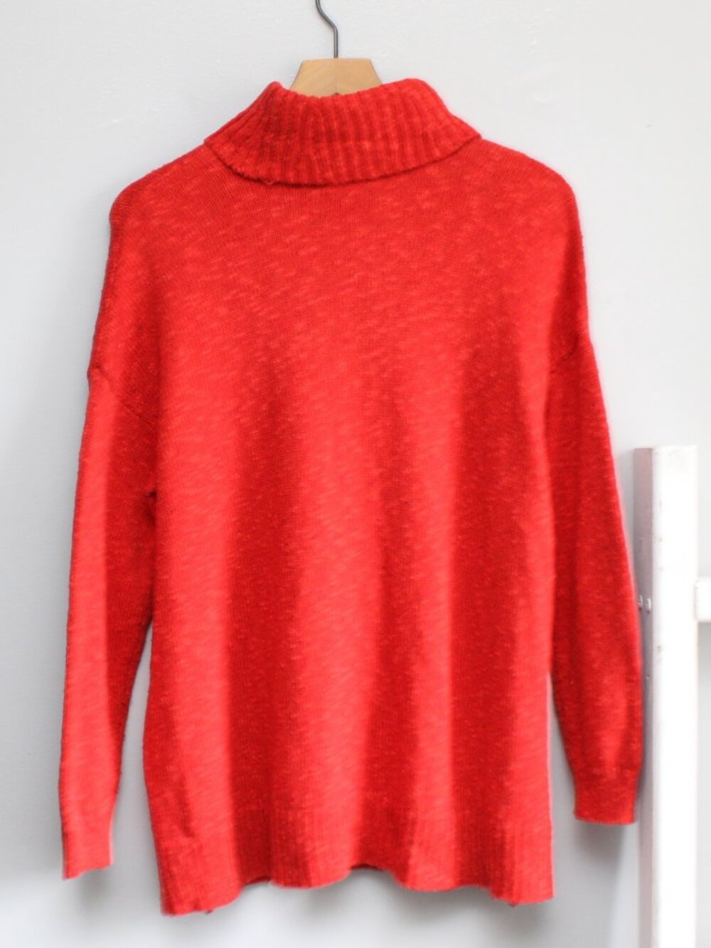 J. Jill Red Cotton Blend Oversized Tunic Knit Turtleneck Sweater Size Small - Picture 2 of 6